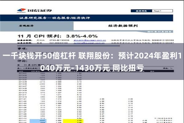 一千块钱开50倍杠杆 联翔股份：预计2024年盈利1040万元-1430万元 同比扭亏